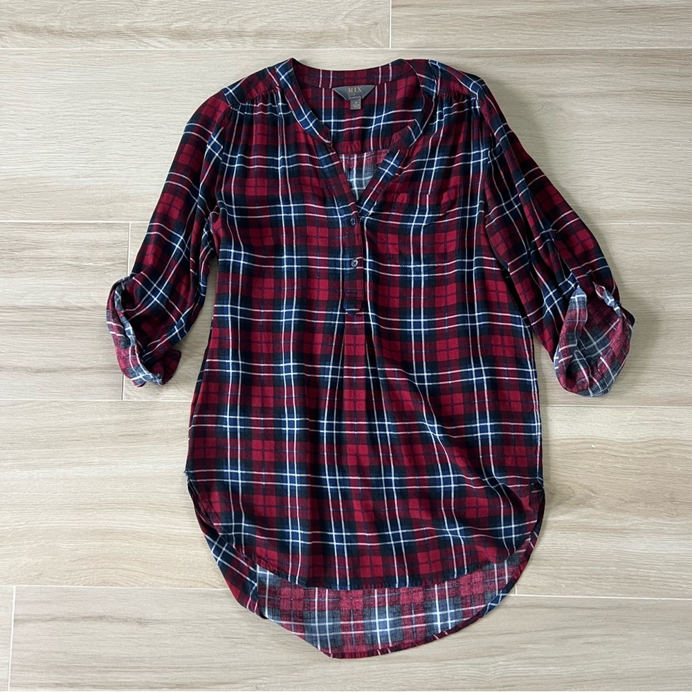 41 Hawthorn Red and Black Plaid Roll-Tab Tunic